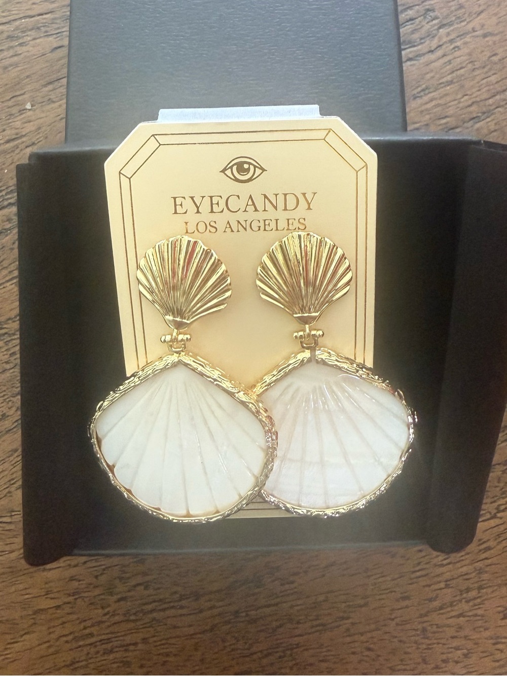 NWT EYECANDY Los Angeles White Shell Drop Earrings - Gold Trim